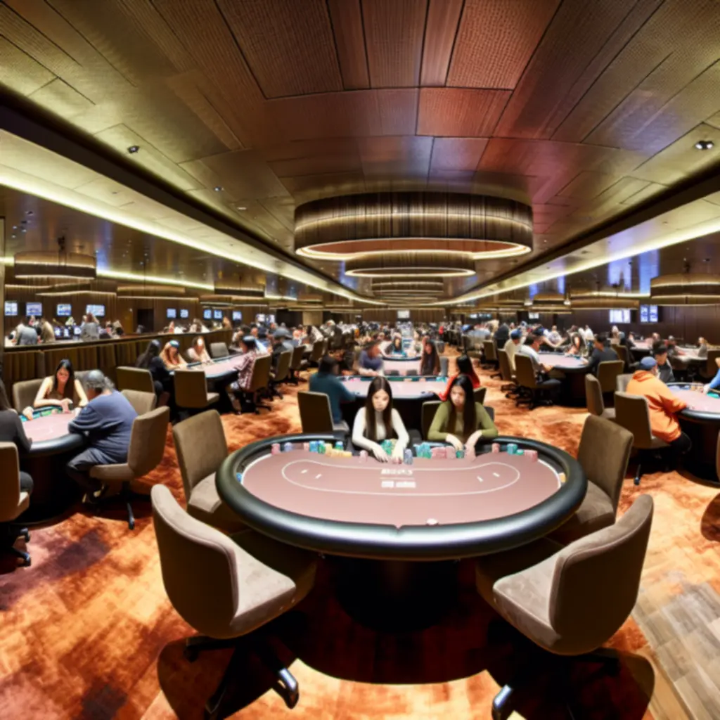 Profesjonalna sala pokerowa w Lunar Deck z graczami przy oświetlonym stole